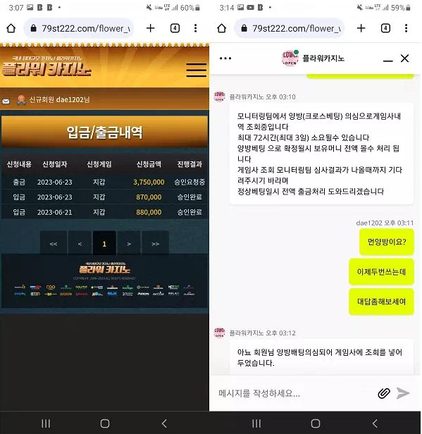 먹튀사이트 도메인 및 정보 [ 플라워카지노 FLOWER CASINO ]