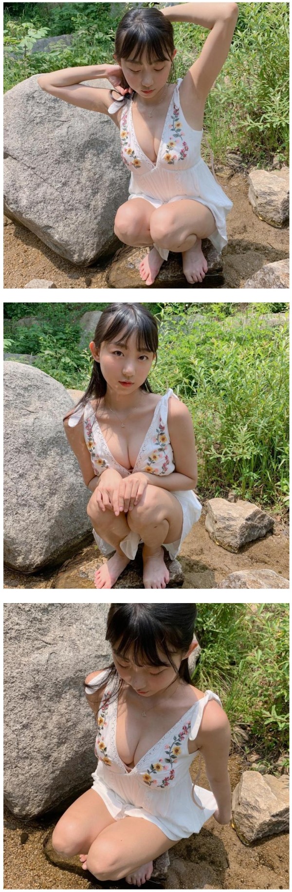 슴골이 드러나는 원피스의 계곡 놀러간 은지